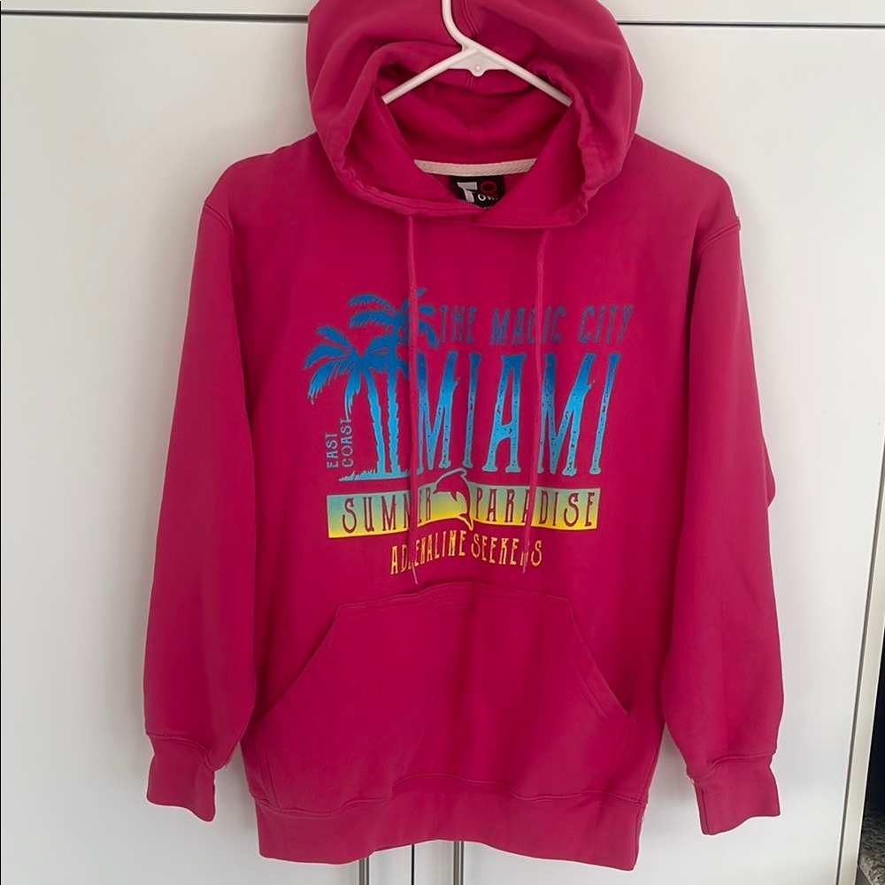 FORM 10 Miami Magic City Pink Thick Fleece Graphic Kangaroo Velcro Pocket Hoodie
